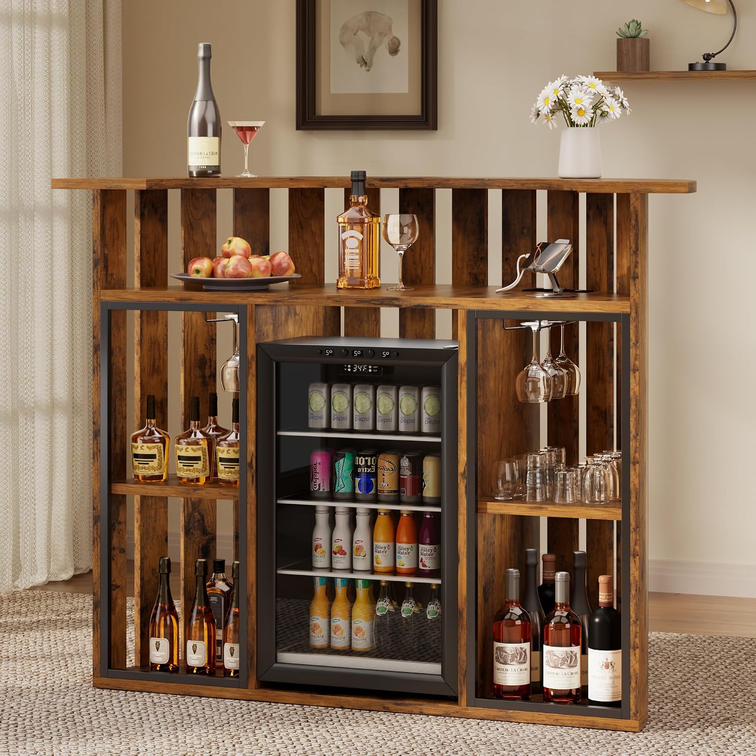 Mueble Bar Rústico de Madera,  - Home Bar And Fridge reseña y precio