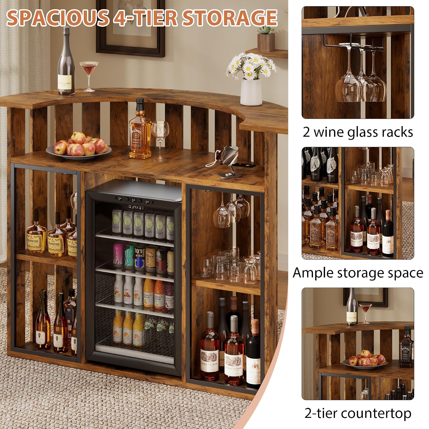 Mueble Bar Rústico de Madera,  - Home Bar And Fridge reseña y precio